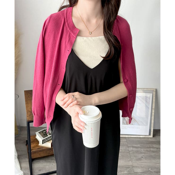 クルーネックボタン長袖ニットカーディガン きれいめ 無地 | Amulet | 詳細画像16 