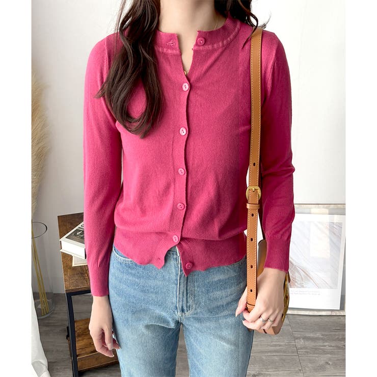 クルーネックボタン長袖ニットカーディガン きれいめ 無地 | Amulet | 詳細画像17 