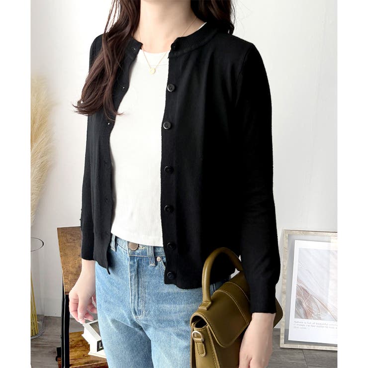 クルーネックボタン長袖ニットカーディガン きれいめ 無地 | Amulet | 詳細画像19 