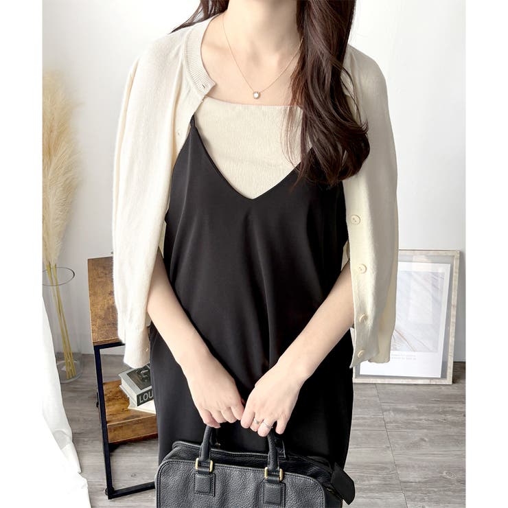 クルーネックボタン長袖ニットカーディガン きれいめ 無地 | Amulet | 詳細画像2 