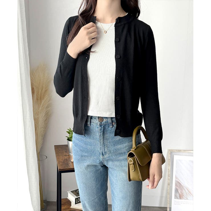 クルーネックボタン長袖ニットカーディガン きれいめ 無地 | Amulet | 詳細画像20 