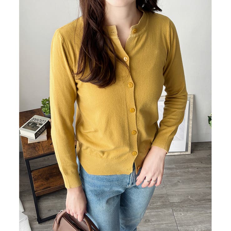 クルーネックボタン長袖ニットカーディガン きれいめ 無地 | Amulet | 詳細画像24 