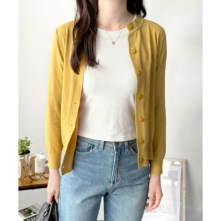 クルーネックボタン長袖ニットカーディガン きれいめ 無地 | Amulet | 詳細画像25 