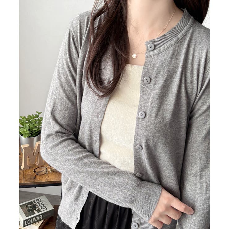 クルーネックボタン長袖ニットカーディガン きれいめ 無地 | Amulet | 詳細画像27 