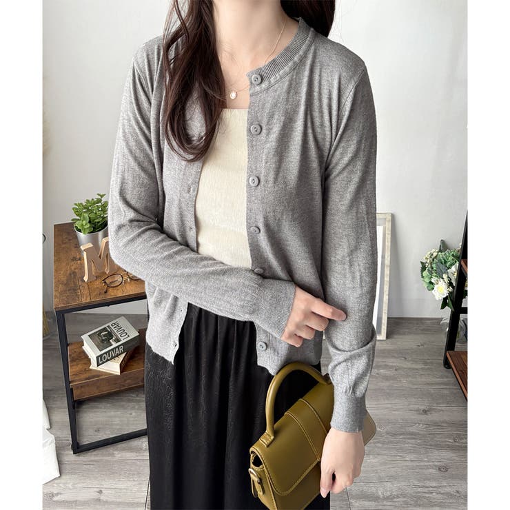 クルーネックボタン長袖ニットカーディガン きれいめ 無地 | Amulet | 詳細画像3 