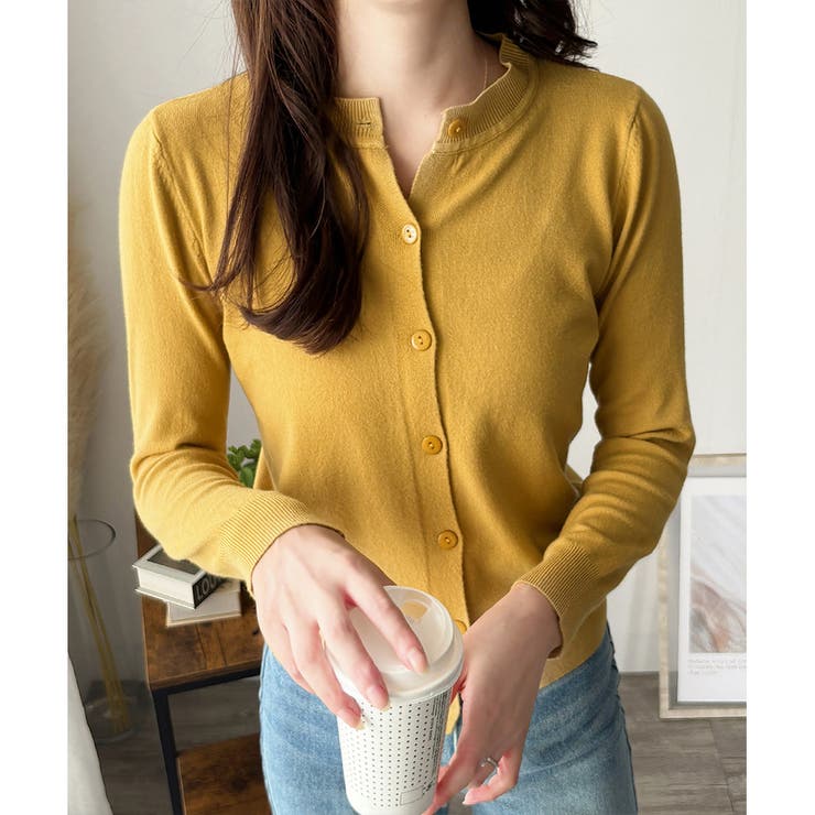 クルーネックボタン長袖ニットカーディガン きれいめ 無地 | Amulet | 詳細画像4 