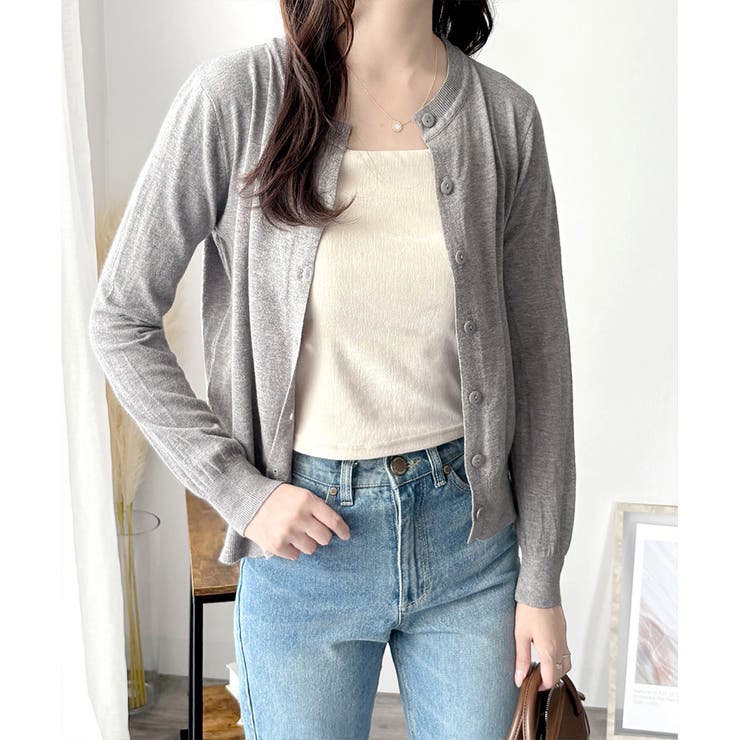 クルーネックボタン長袖ニットカーディガン きれいめ 無地 | Amulet | 詳細画像7 