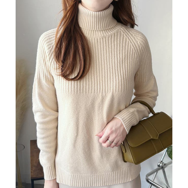 ハイネックリブ切替長袖ニットセーター 大人カジュアル 秋冬 | Amulet | 詳細画像12 