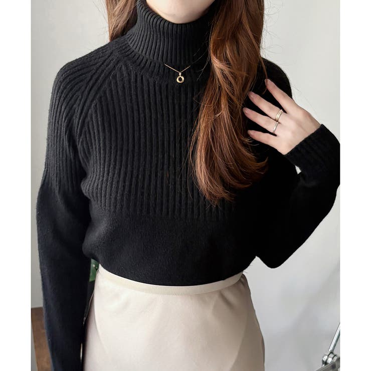 ハイネックリブ切替長袖ニットセーター 大人カジュアル 秋冬 | Amulet | 詳細画像17 