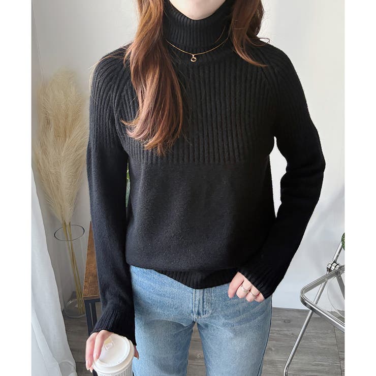 ハイネックリブ切替長袖ニットセーター 大人カジュアル 秋冬 | Amulet | 詳細画像19 