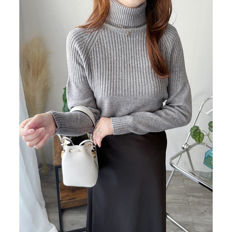 ハイネックリブ切替長袖ニットセーター 大人カジュアル 秋冬 | Amulet | 詳細画像20 