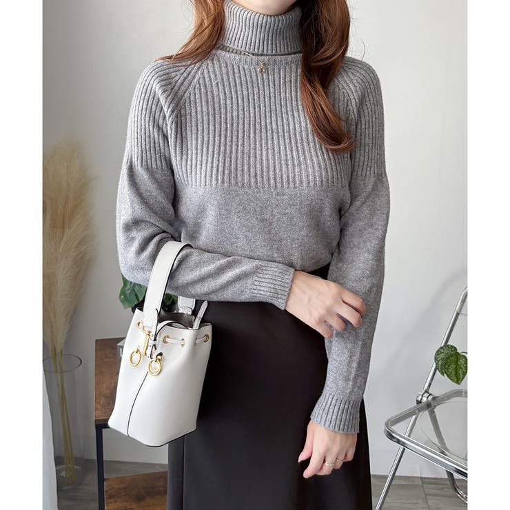 ハイネックリブ切替長袖ニットセーター 大人カジュアル 秋冬 | Amulet | 詳細画像21 