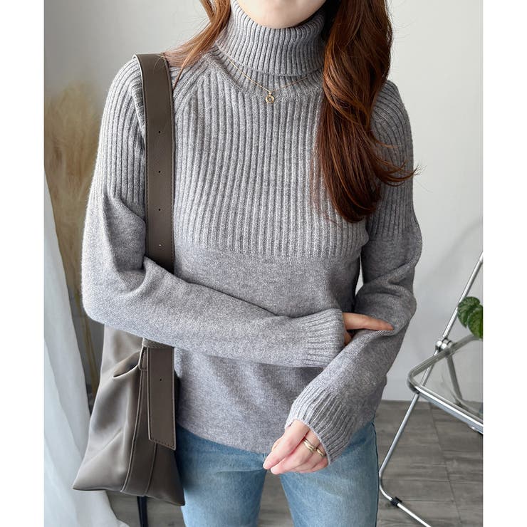 ハイネックリブ切替長袖ニットセーター 大人カジュアル 秋冬 | Amulet | 詳細画像8 