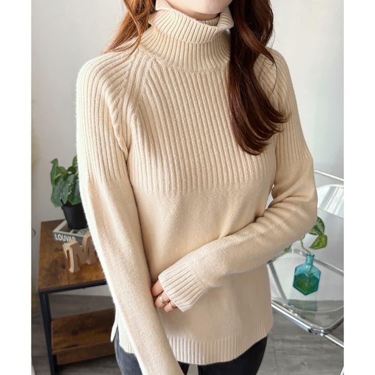 ハイネックリブ切替長袖ニットセーター 大人カジュアル 秋冬 | Amulet | 詳細画像9 