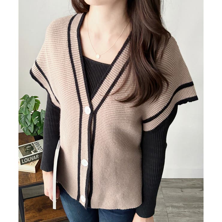 配色ラインVネックボタンニットベスト きれいめ レディース | Amulet | 詳細画像15 