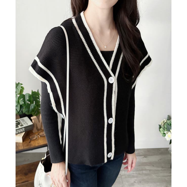 配色ラインVネックボタンニットベスト きれいめ レディース | Amulet | 詳細画像19 