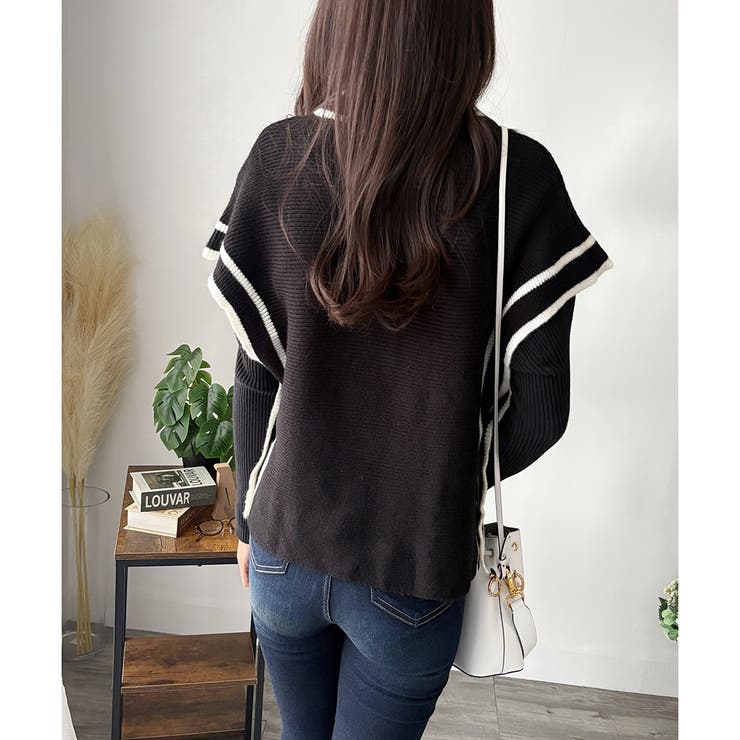 配色ラインVネックボタンニットベスト きれいめ レディース | Amulet | 詳細画像20 