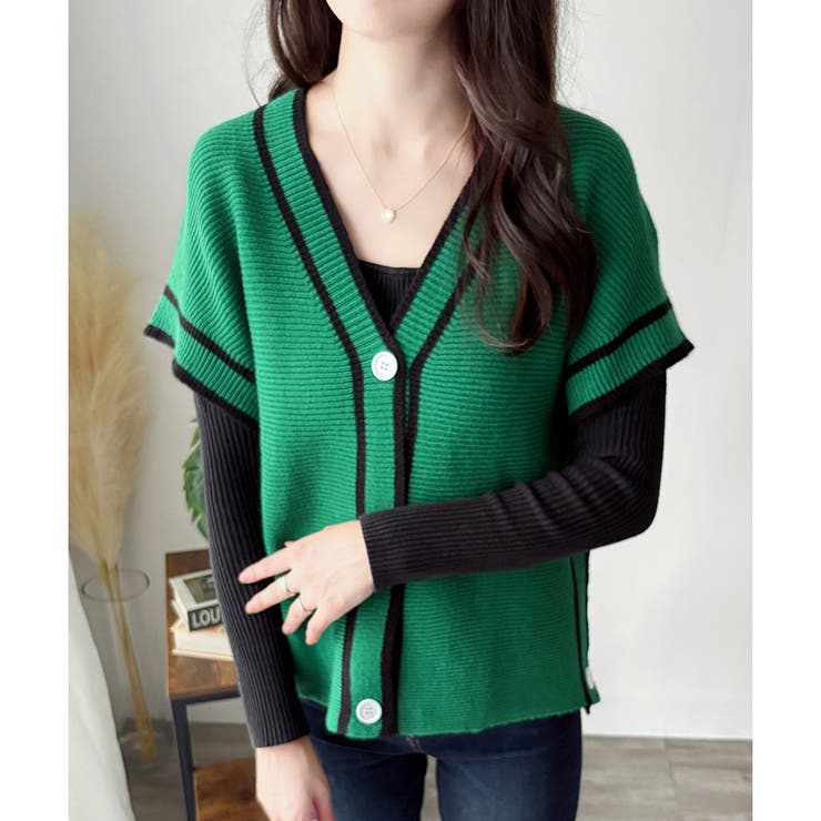配色ラインVネックボタンニットベスト きれいめ レディース | Amulet | 詳細画像22 