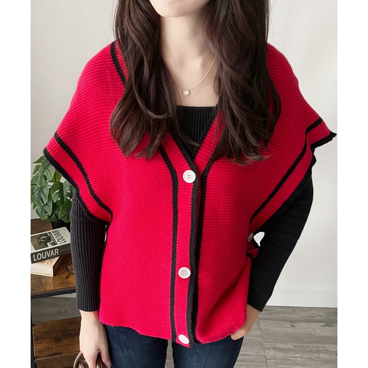 配色ラインVネックボタンニットベスト きれいめ レディース | Amulet | 詳細画像24 