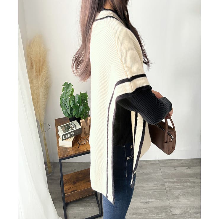 配色ラインVネックボタンニットベスト きれいめ レディース | Amulet | 詳細画像26 