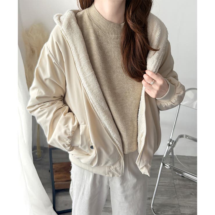 リバーシブルフード付きボアブルゾン レディース 秋冬 | Amulet | 詳細画像10 