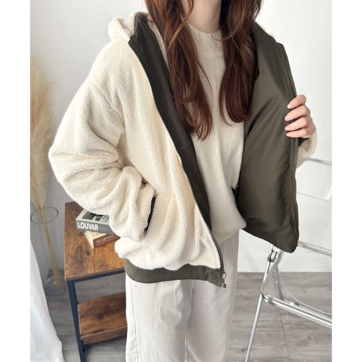 リバーシブルフード付きボアブルゾン レディース 秋冬 | Amulet | 詳細画像16 