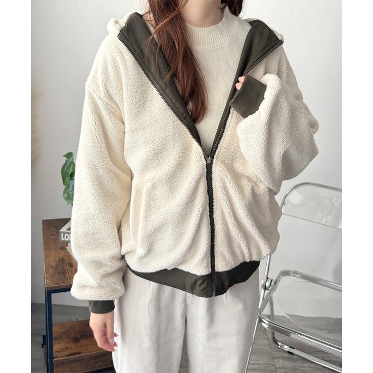 リバーシブルフード付きボアブルゾン レディース 秋冬 | Amulet | 詳細画像17 