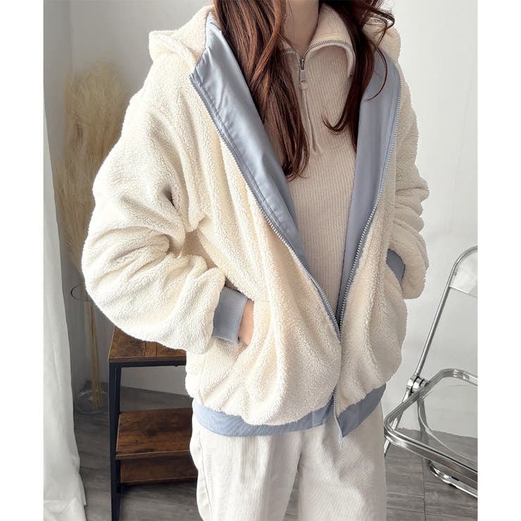 リバーシブルフード付きボアブルゾン レディース 秋冬 | Amulet | 詳細画像19 