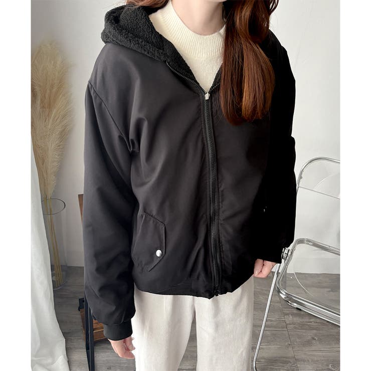 リバーシブルフード付きボアブルゾン レディース 秋冬 | Amulet | 詳細画像4 