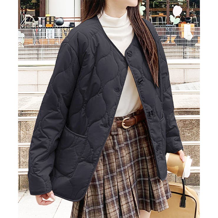 キルティングノーカラーボアアウター レディース 秋冬[品番