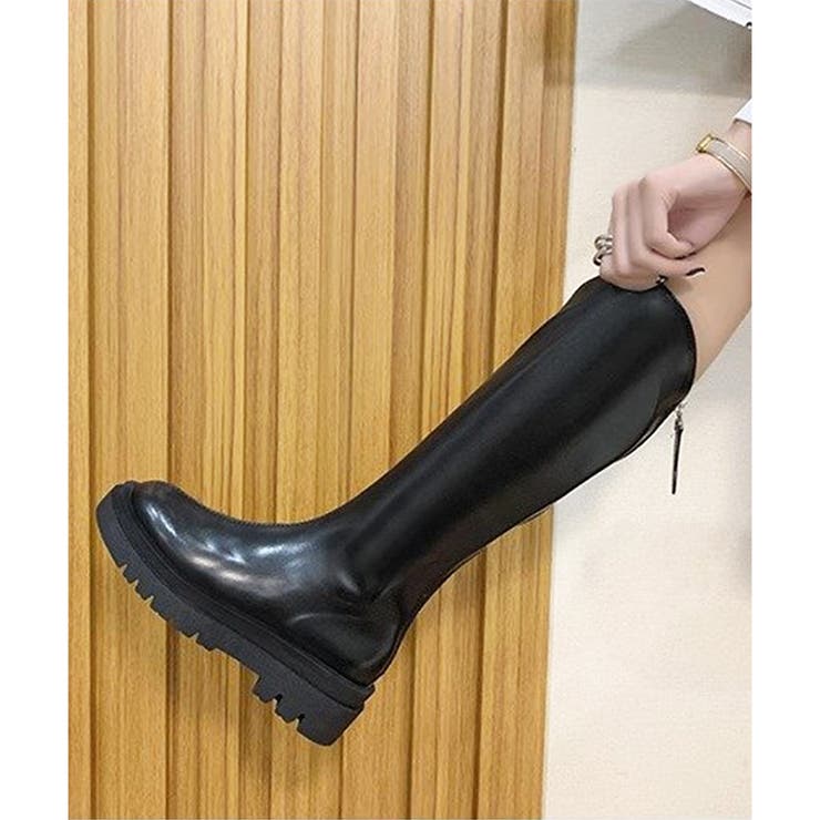 Vカット厚底ロングブーツ レディース 黒 | Amulet | 詳細画像12 