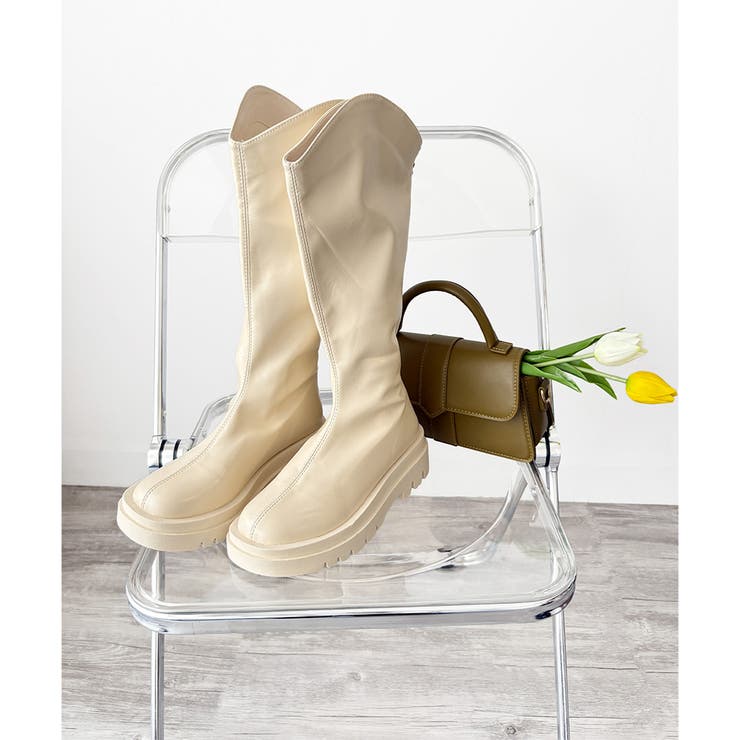 Vカット厚底ロングブーツ レディース 黒 | Amulet | 詳細画像22 