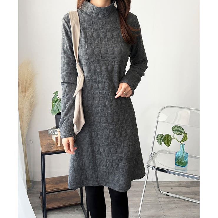 グレー | 長袖チュニックワンピース ゆったり 体型カバー | Amulet