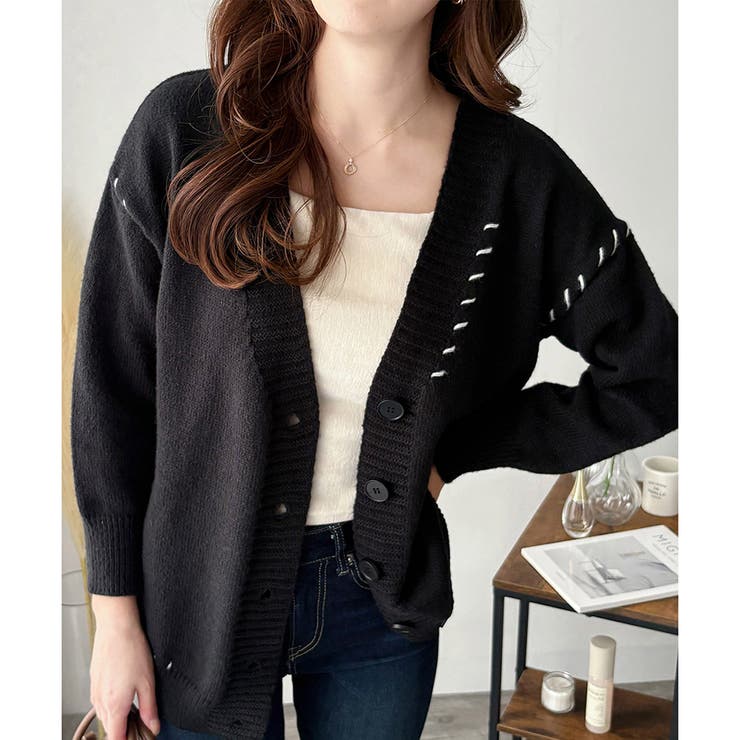 ブラック | ルーズフィットニットカーディガン レディース 秋冬 | Amulet