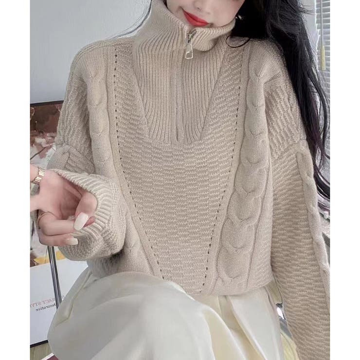 ケーブル編み風ハイネックニットプルオーバー レディース 秋冬 | Amulet | 詳細画像12 