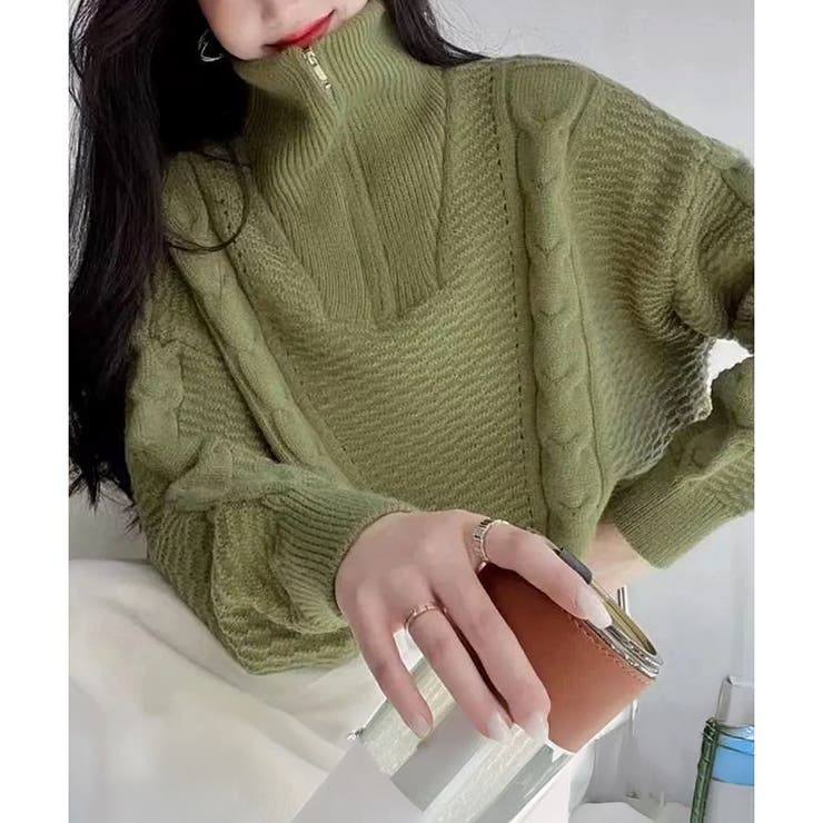 ケーブル編み風ハイネックニットプルオーバー レディース 秋冬 | Amulet | 詳細画像3 