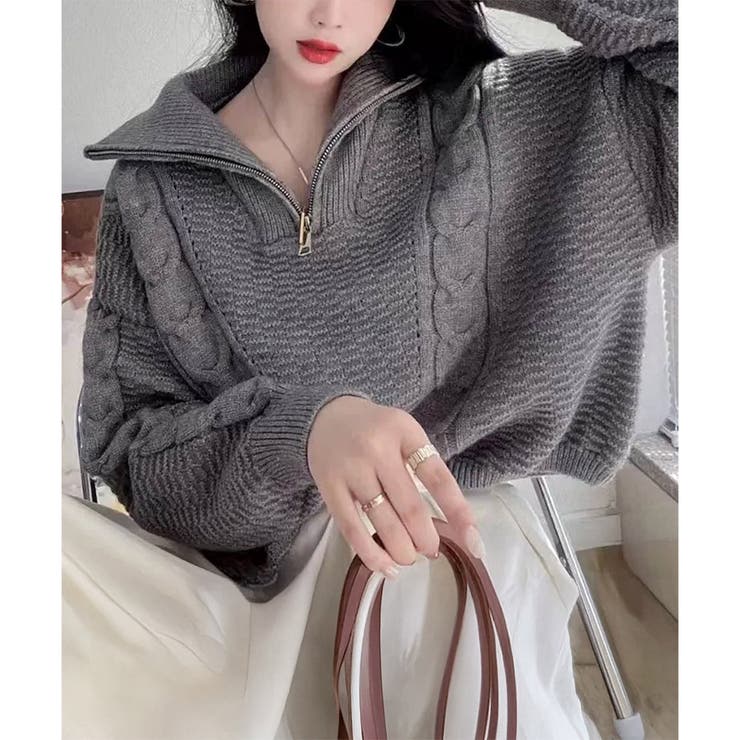 ケーブル編み風ハイネックニットプルオーバー レディース 秋冬 | Amulet | 詳細画像9 