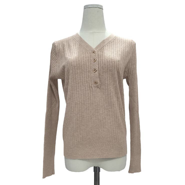 Vネックデザインボタンリブニット レディース 長袖 | Amulet | 詳細画像31 