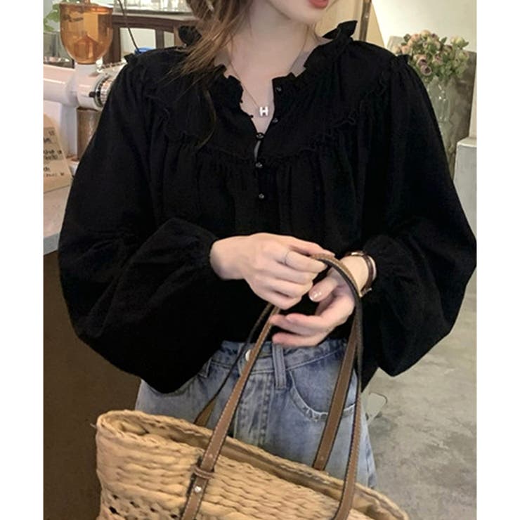 フリルネックボリュームスリーブブラウス レディース 長袖 | Amulet | 詳細画像3 