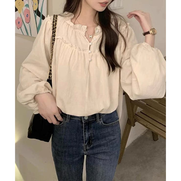 フリルネックボリュームスリーブブラウス レディース 長袖 | Amulet | 詳細画像4 