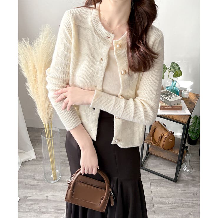 クルーネックニットカーディガン レディース 長袖 | Amulet | 詳細画像2 