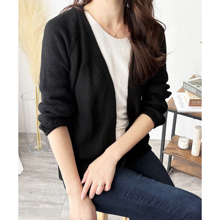 ブラック | コンパクトニットカーディガン レディース ショート丈 | Amulet