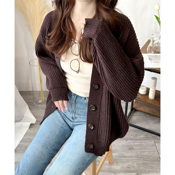 ブラウン | ざっくり編みオーバーサイズカーディガン レディース 秋冬 | Amulet