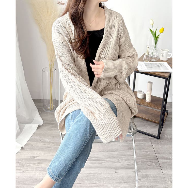 ケーブル風ざっくりロングカーディガン 秋冬 ゆったり | Amulet | 詳細画像13 