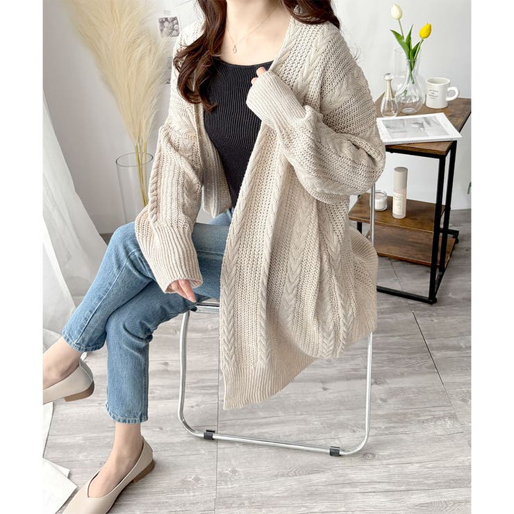 ケーブル風ざっくりロングカーディガン 秋冬 ゆったり | Amulet | 詳細画像14 