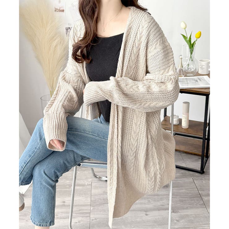 ケーブル風ざっくりロングカーディガン 秋冬 ゆったり | Amulet | 詳細画像15 