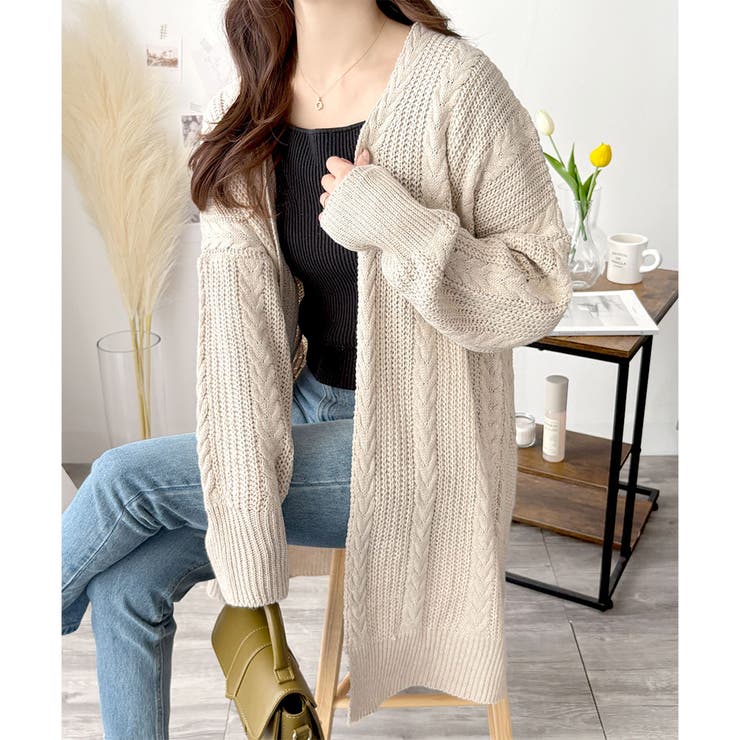 ケーブル風ざっくりロングカーディガン 秋冬 ゆったり | Amulet | 詳細画像16 