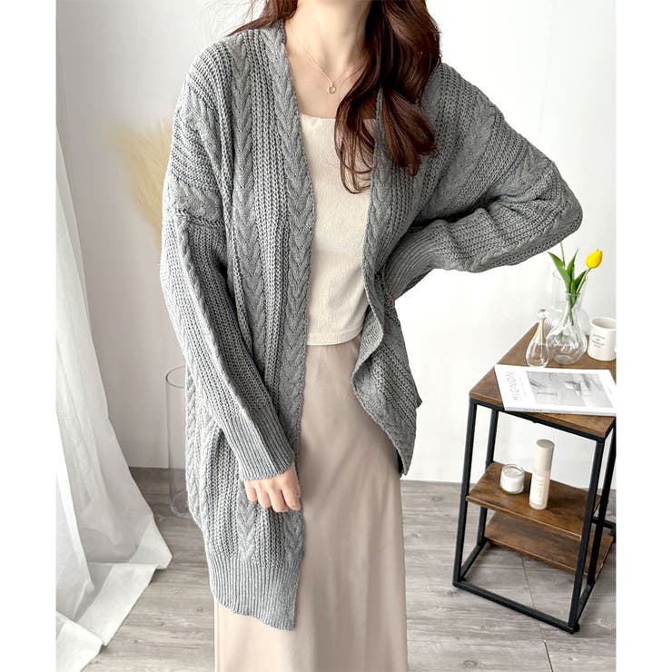 ケーブル風ざっくりロングカーディガン 秋冬 ゆったり | Amulet | 詳細画像19 