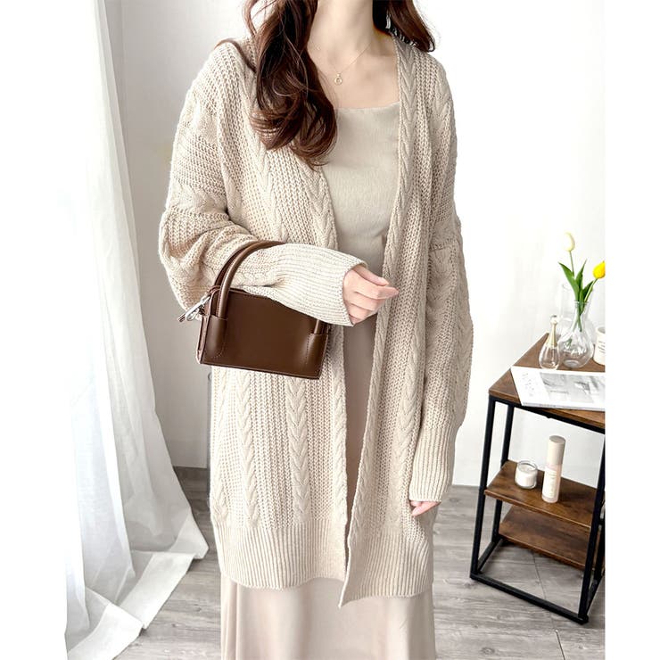 ケーブル風ざっくりロングカーディガン 秋冬 ゆったり | Amulet | 詳細画像2 