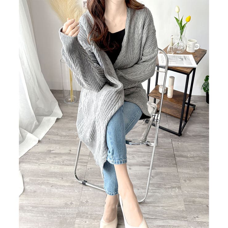 ケーブル風ざっくりロングカーディガン 秋冬 ゆったり | Amulet | 詳細画像22 